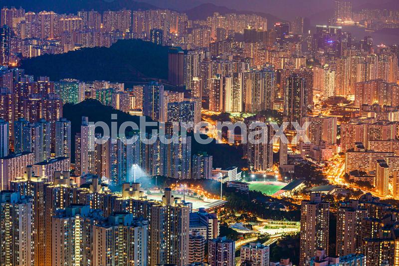 Night of Kowloon, residential and downtown area, Hong Kong