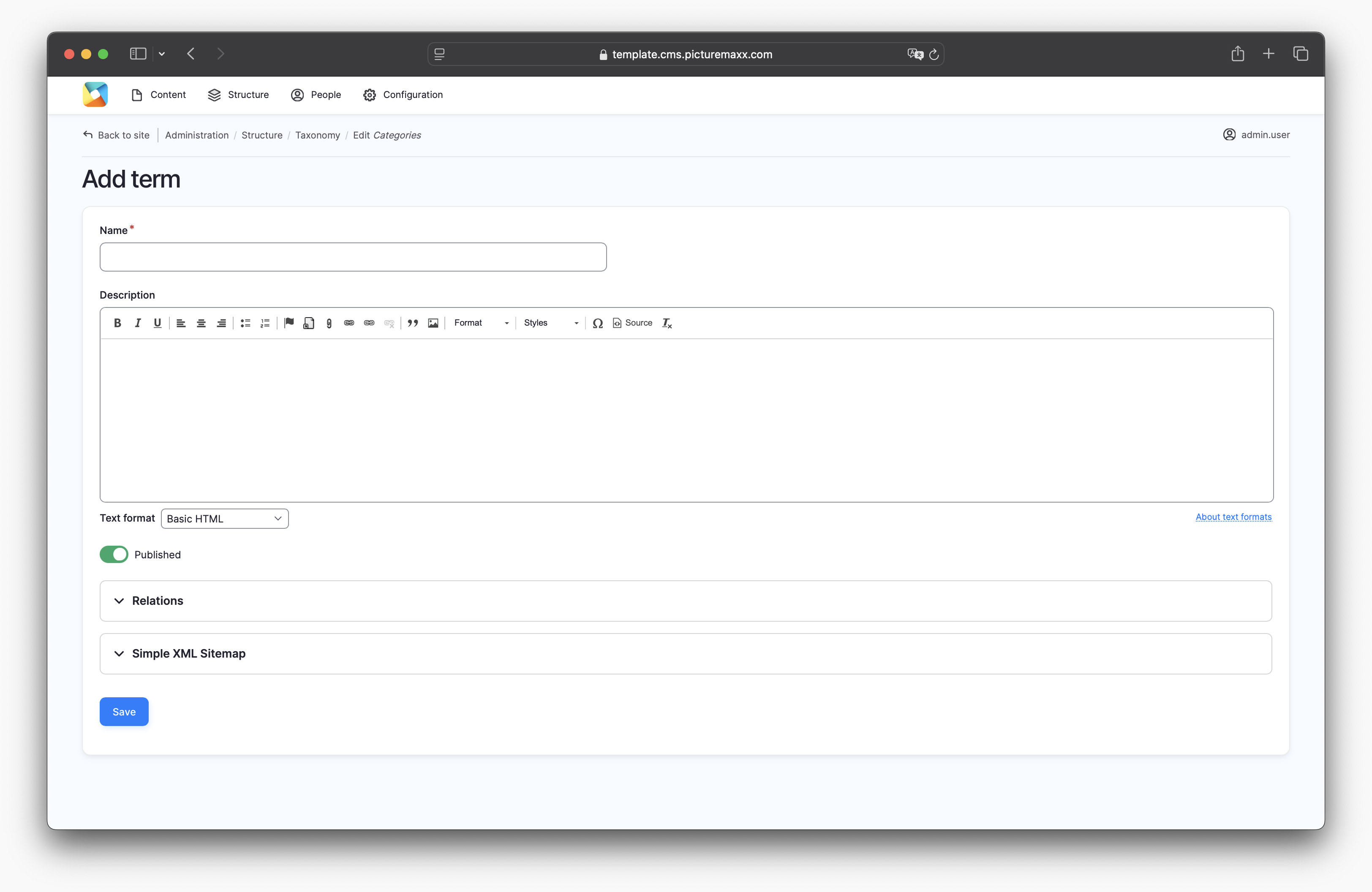 Screenshot of the setup page for creating categories. 