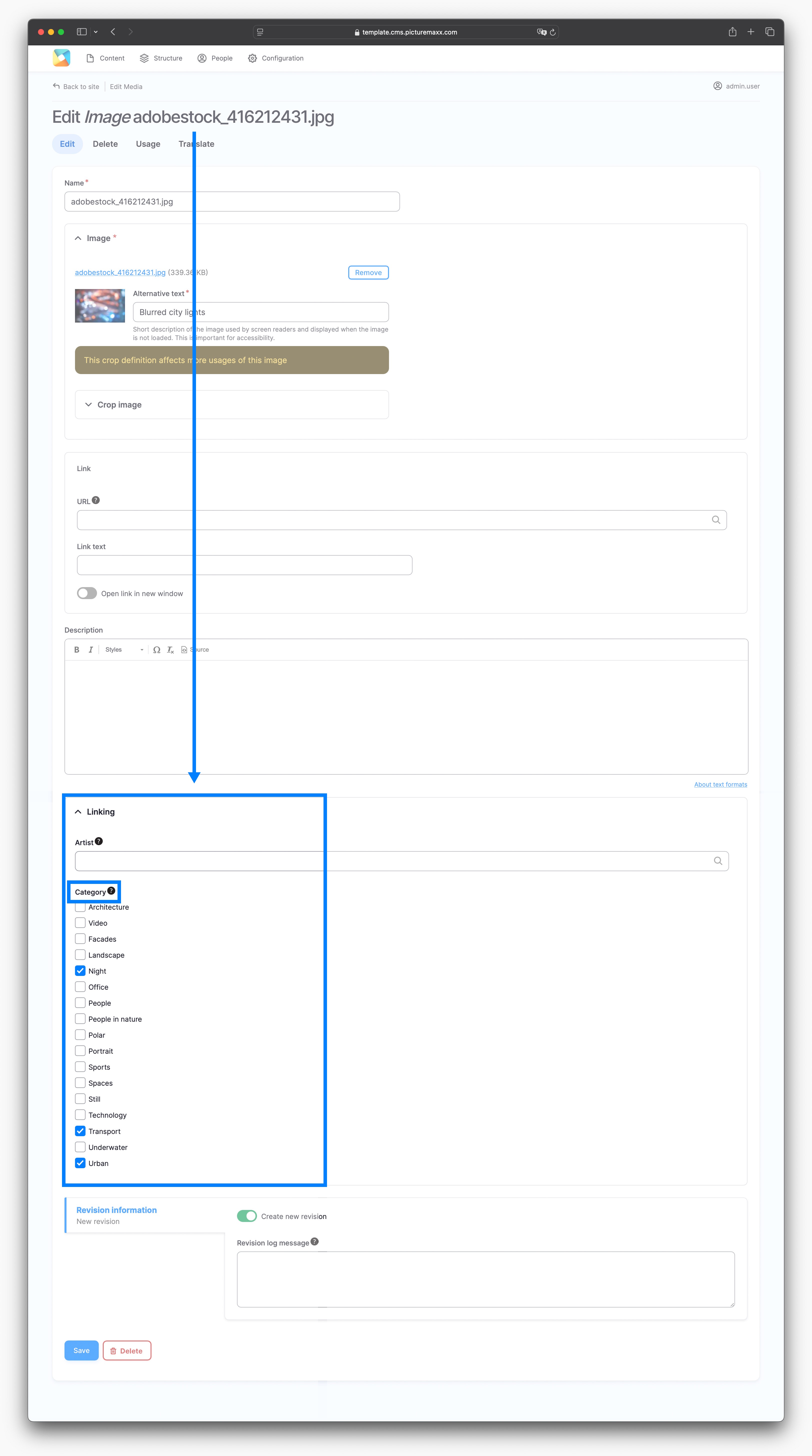 Screenshot of the settings page of a picture file