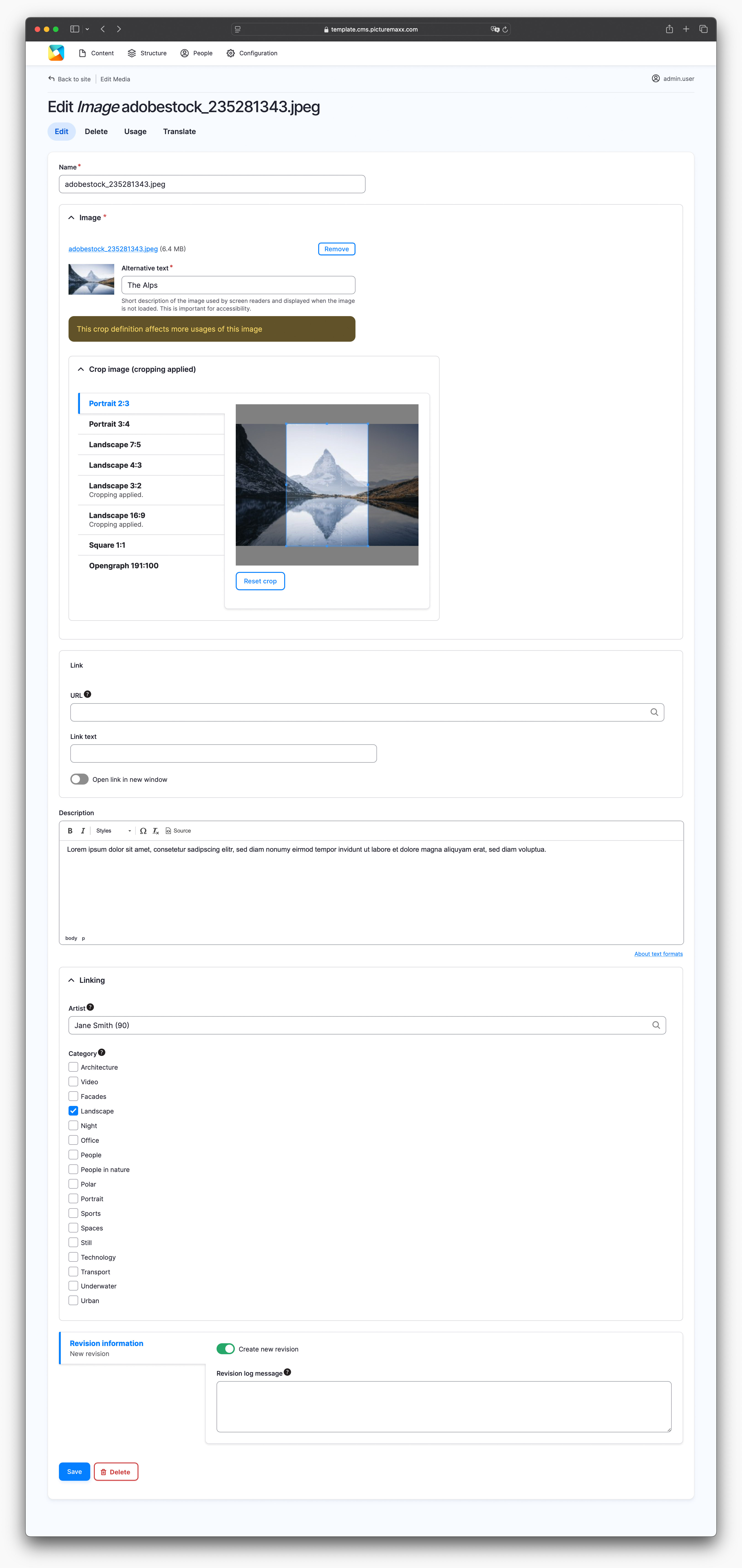Screenshot of the setup page for image editing.