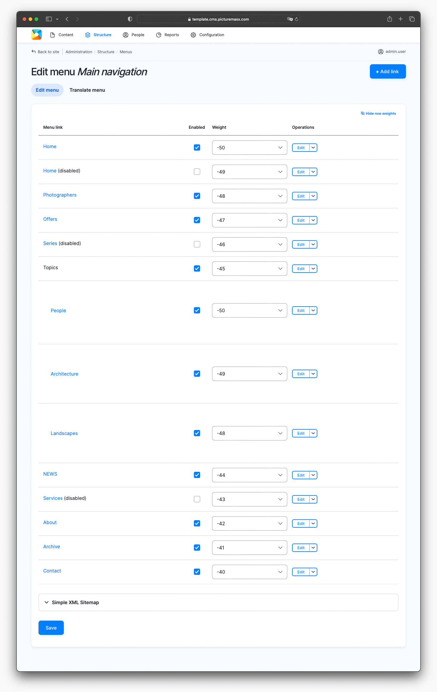 Edit main navigation