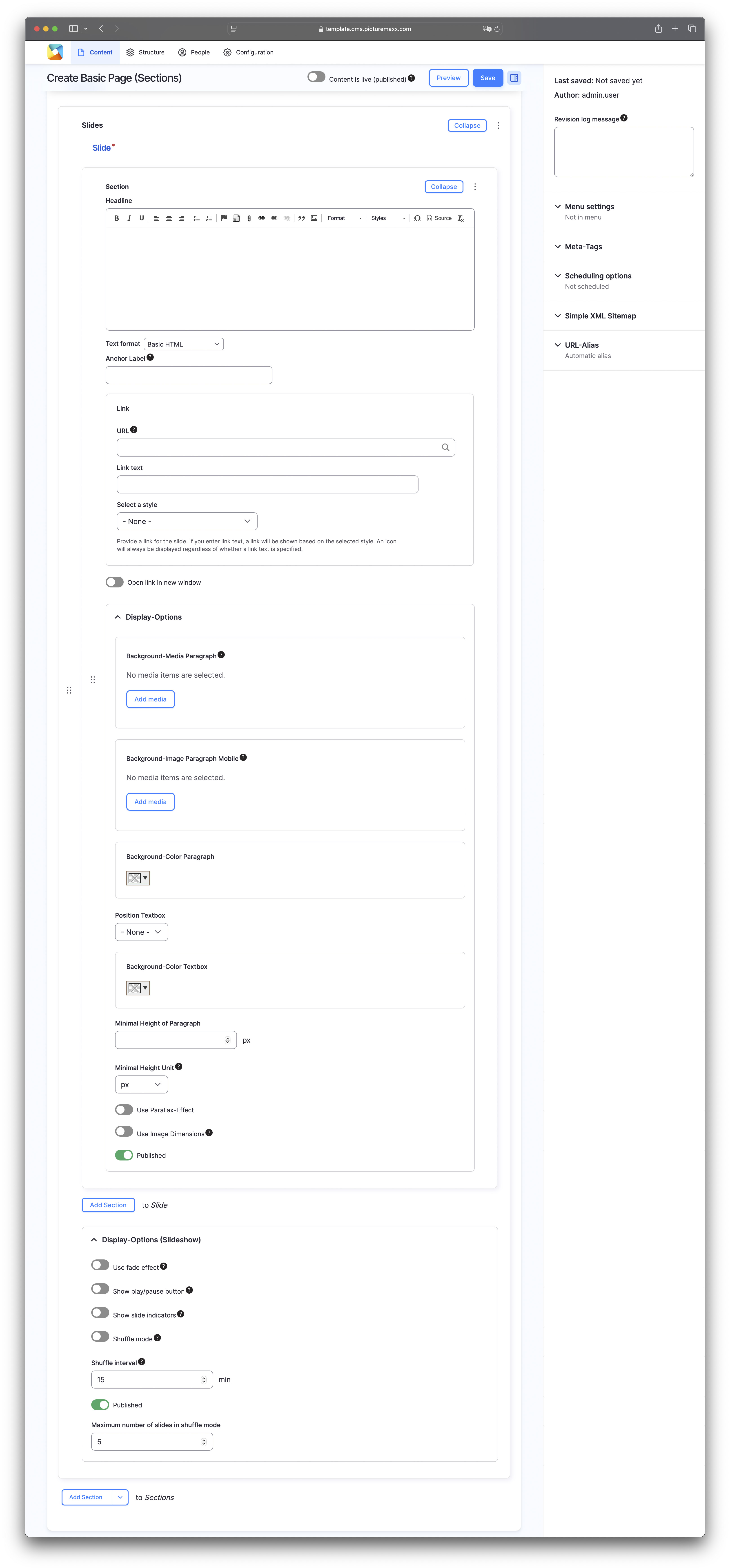Screenshot of the setup page of Slides
