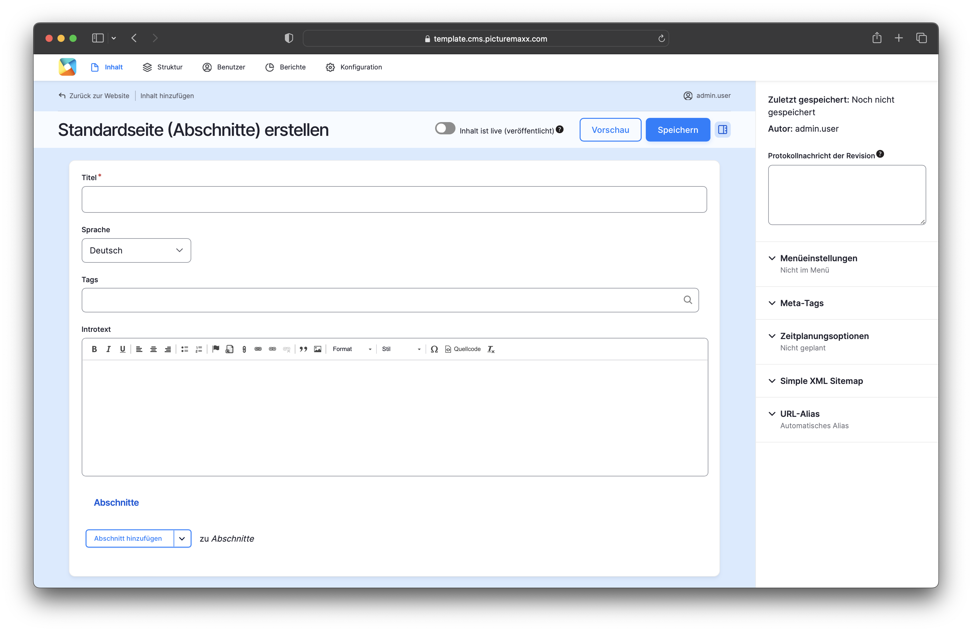 Standardseite erstellen