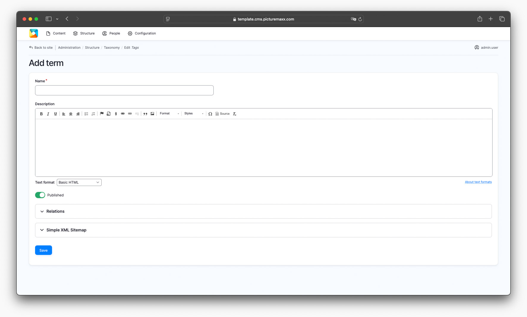 Screenshot of the setup page of a tag. 