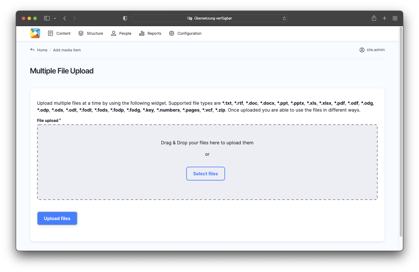 Screenshot of the 'upload documents' area. 