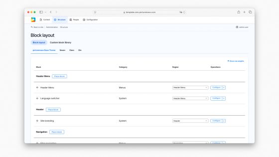 Screenshot of the Blocklayout page