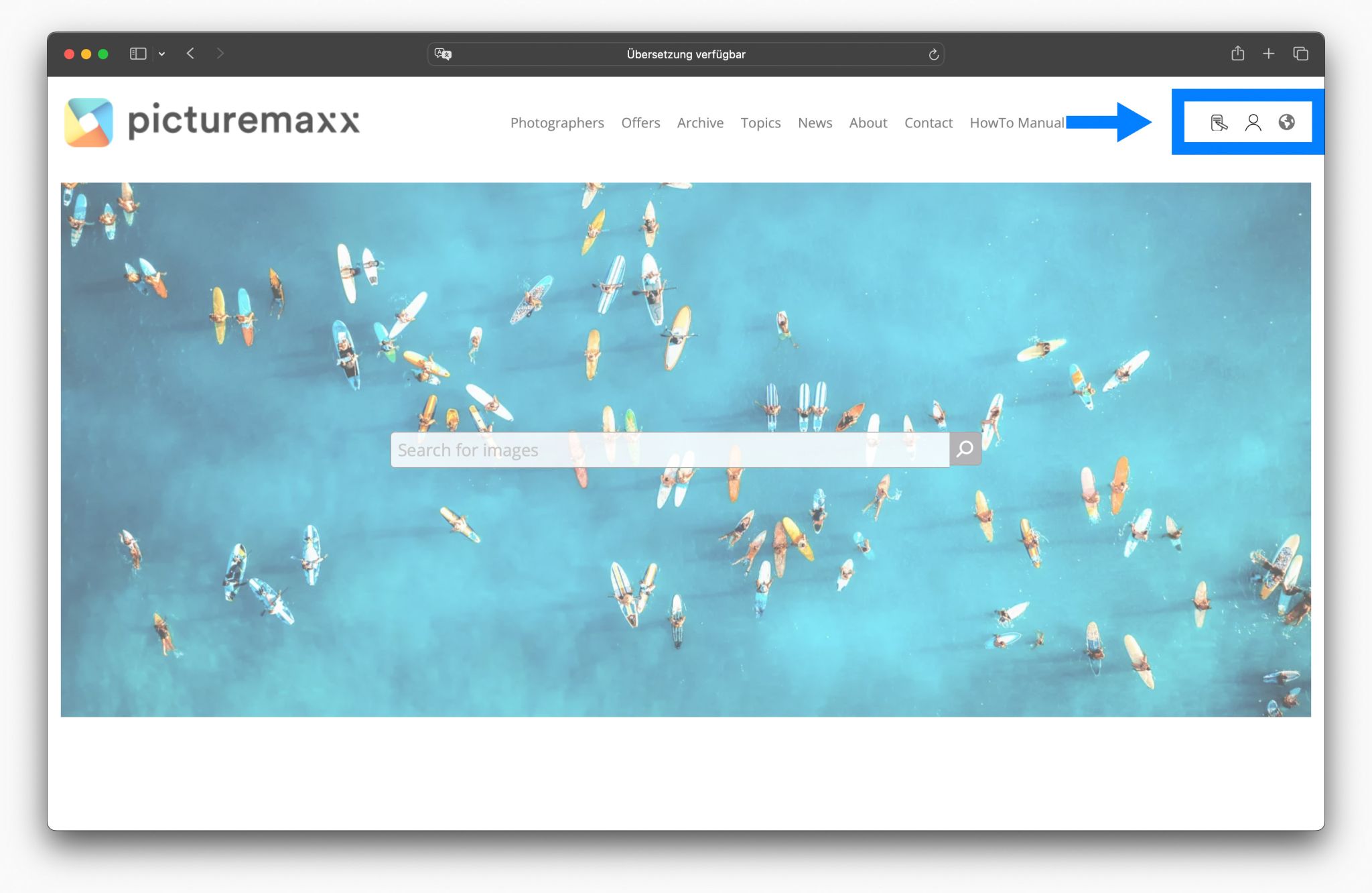 Screenshot of the picturemaxx Drupal demo page, highlighting the Header Menu area.