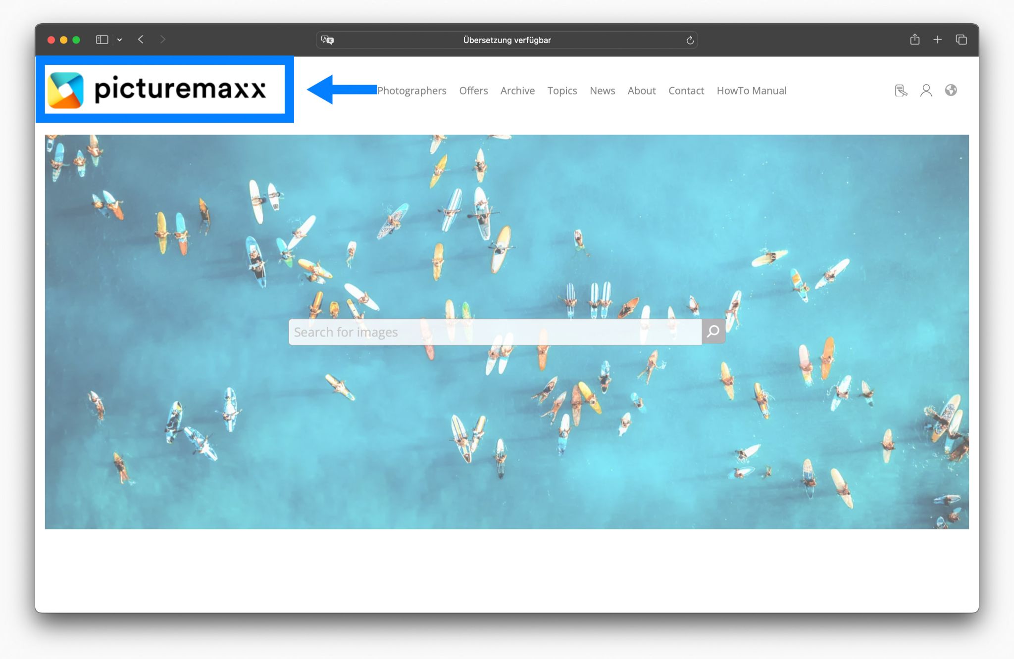 Screenshot of the picturemaxx Drupal demo page, highlighting the Header area.