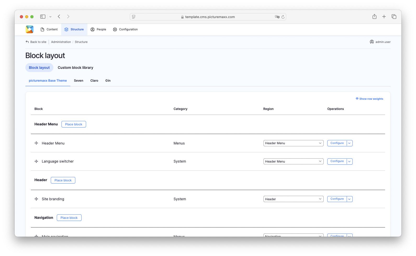 Screenshot of the Blocklayout page