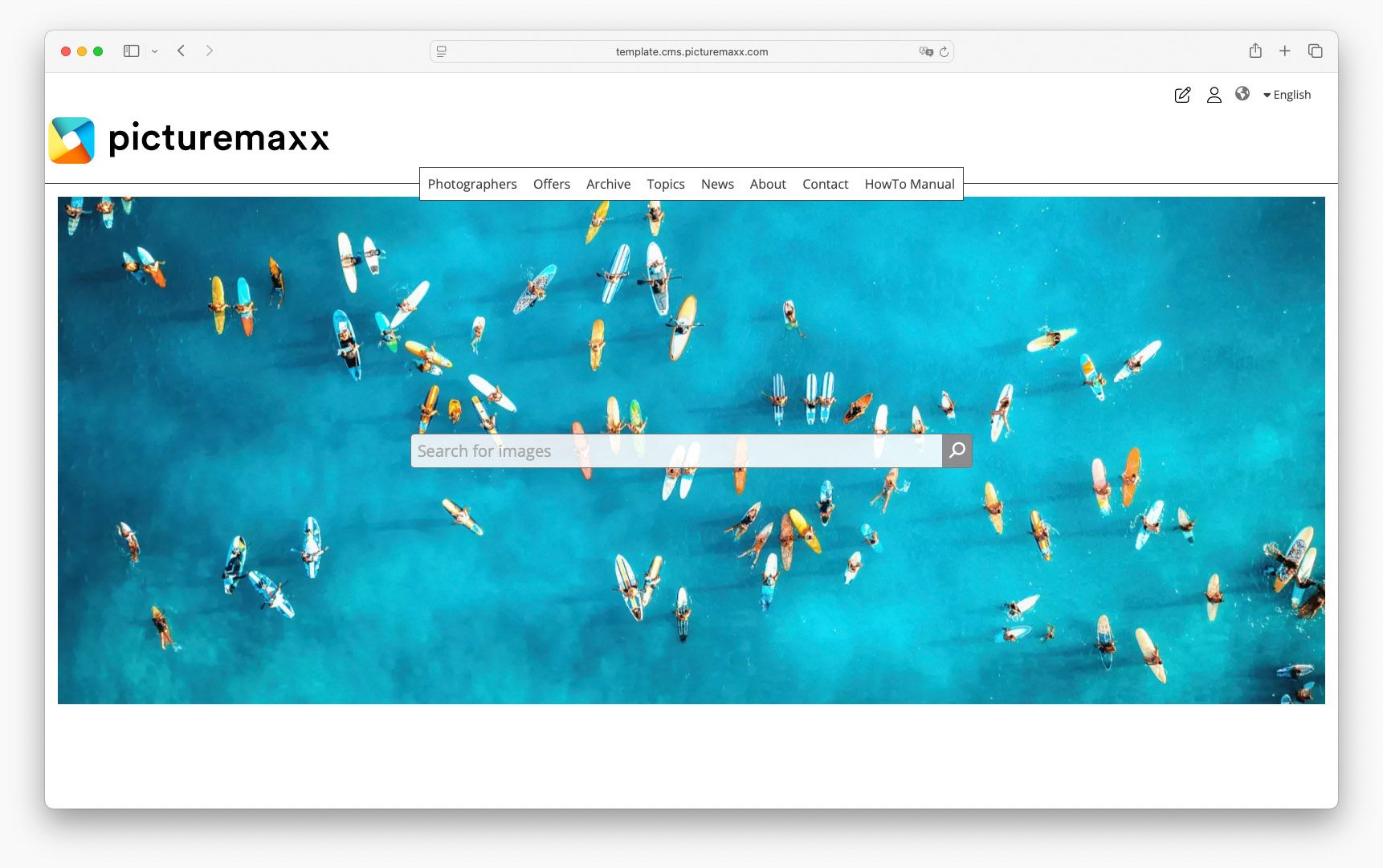 Screenshot of the picturemaxx Drupal demo page, using the Full-Height Header 2.