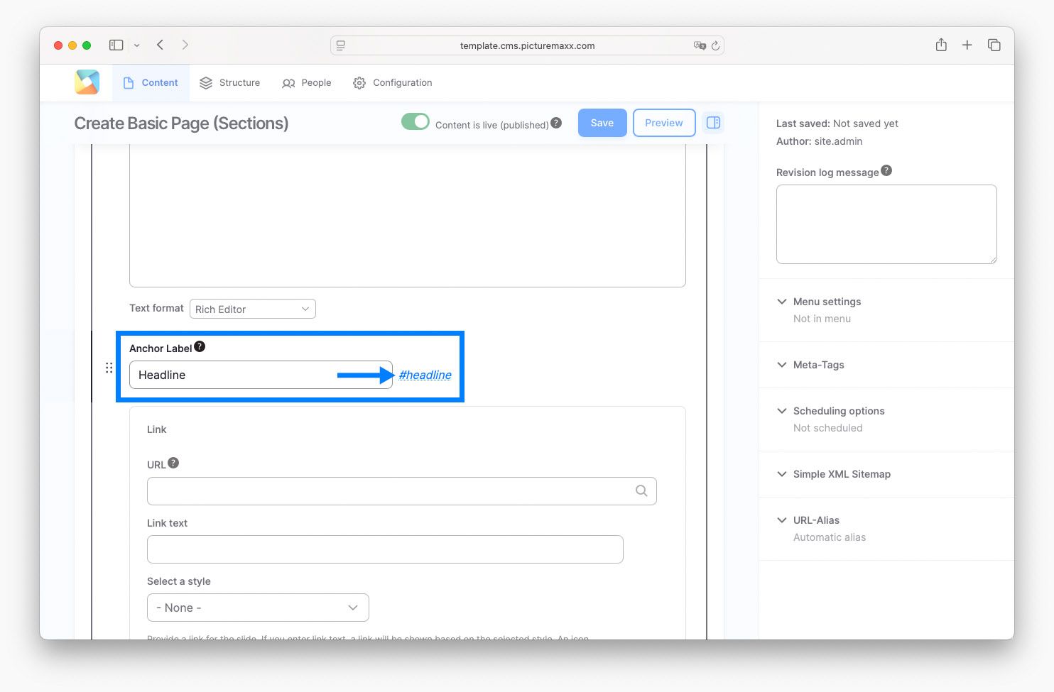 Screenshot of the picturemaxx Drupal demo page.