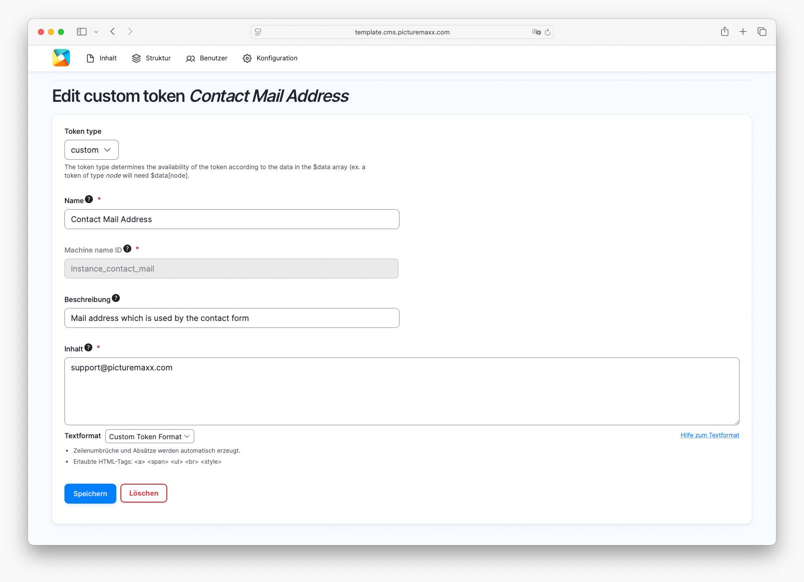 Screenshot der picturemaxx Drupal demo Seite.