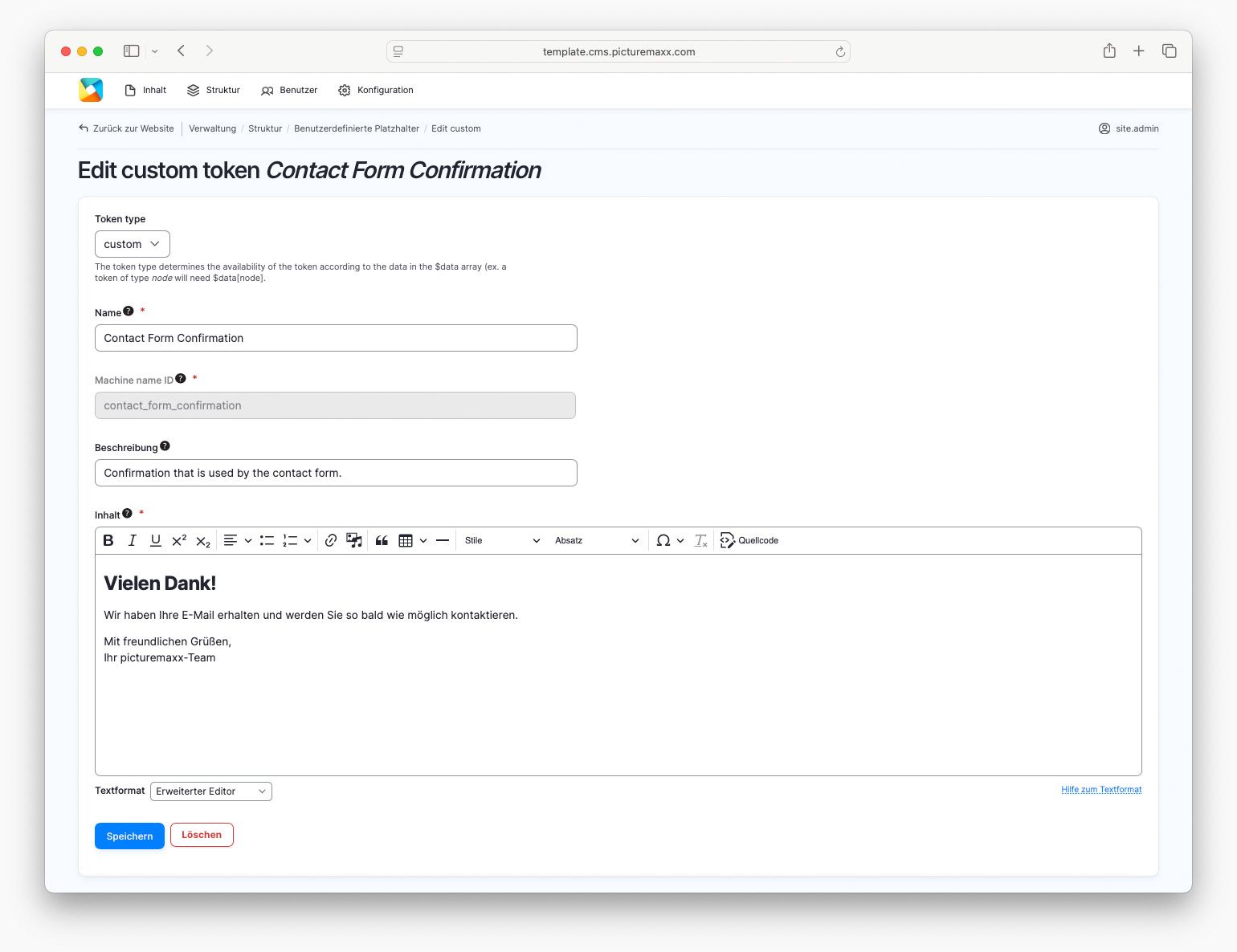 Bildschirmfoto der picturemaxx Drupal demo Seite.