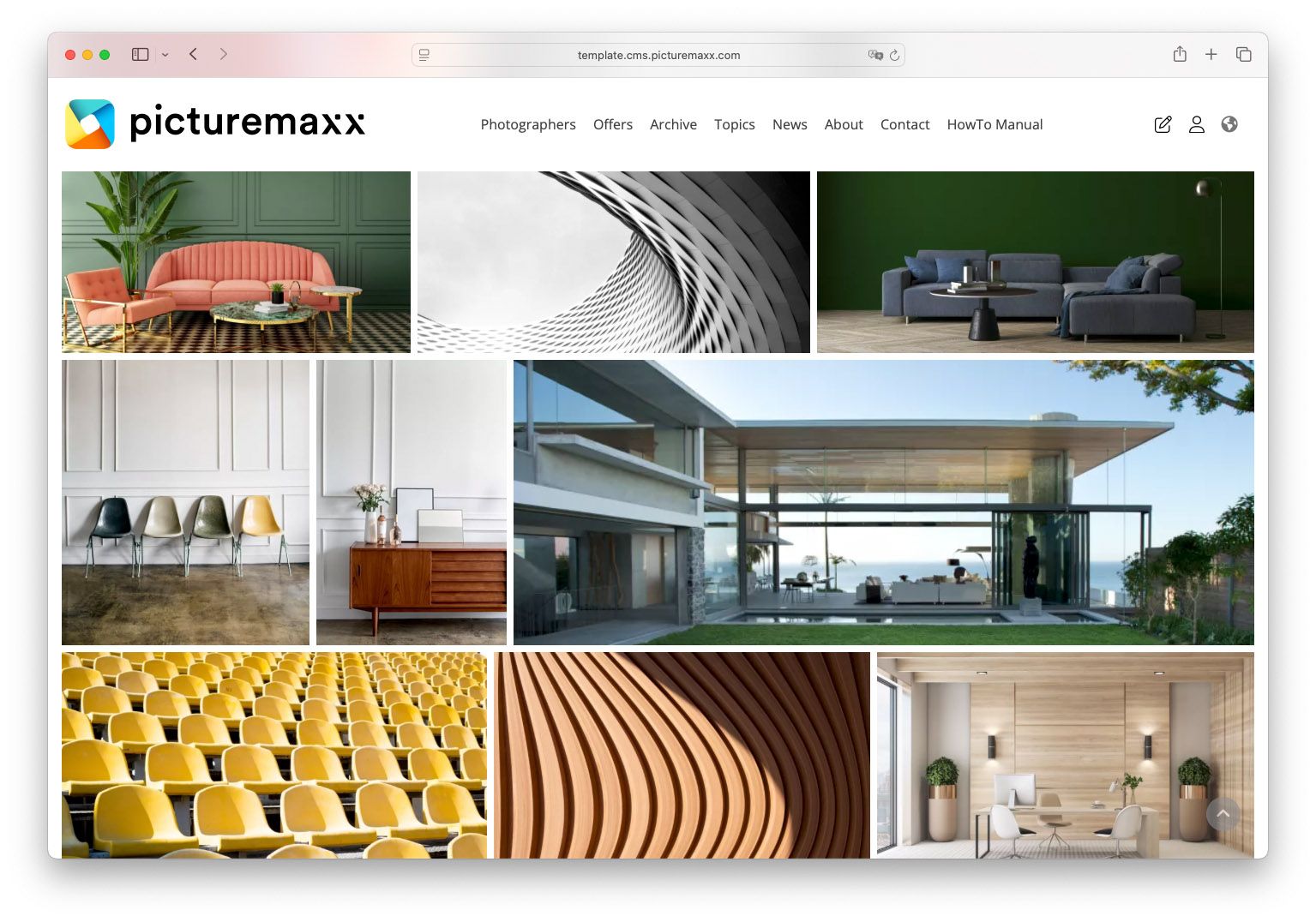 Screenshot of the picturemaxx Drupal demo page, showing a collection.