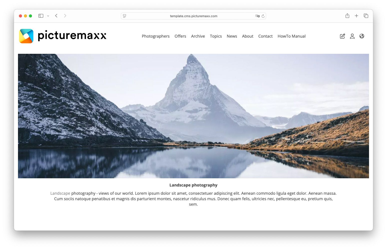Screenshot of the picturemaxx Drupal demo page, showing the slide element.