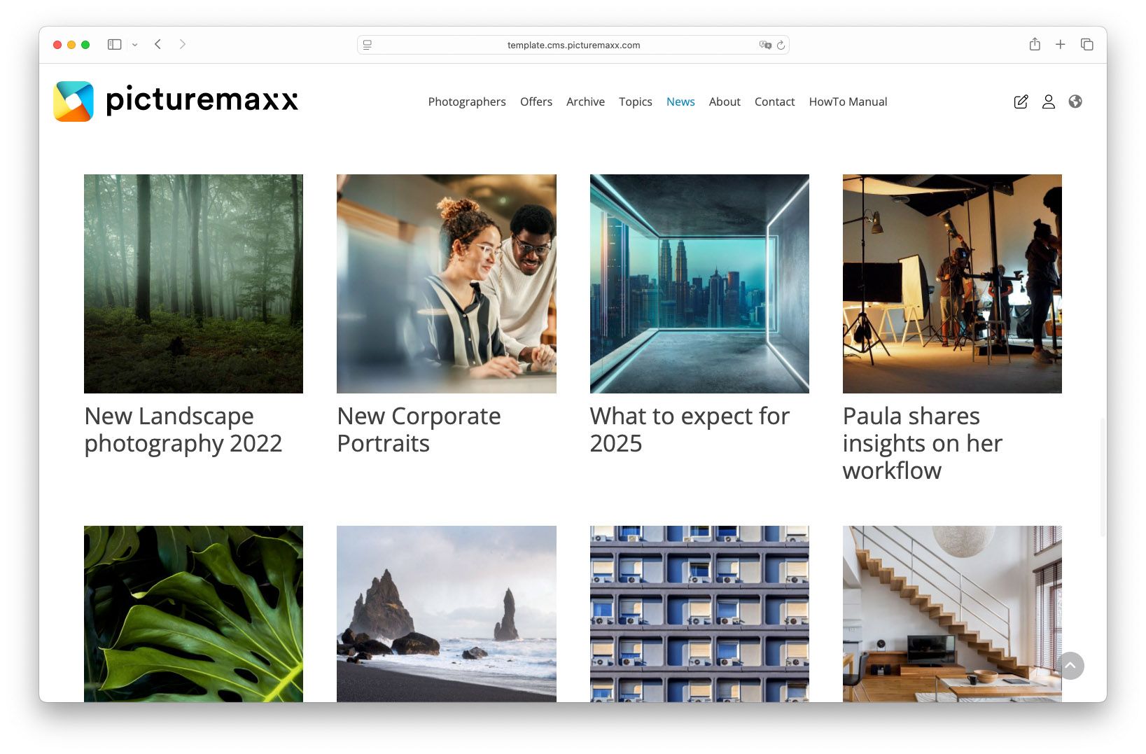 Screenshot of the picturemaxx Drupal demo page, showing the view section paragraph.
