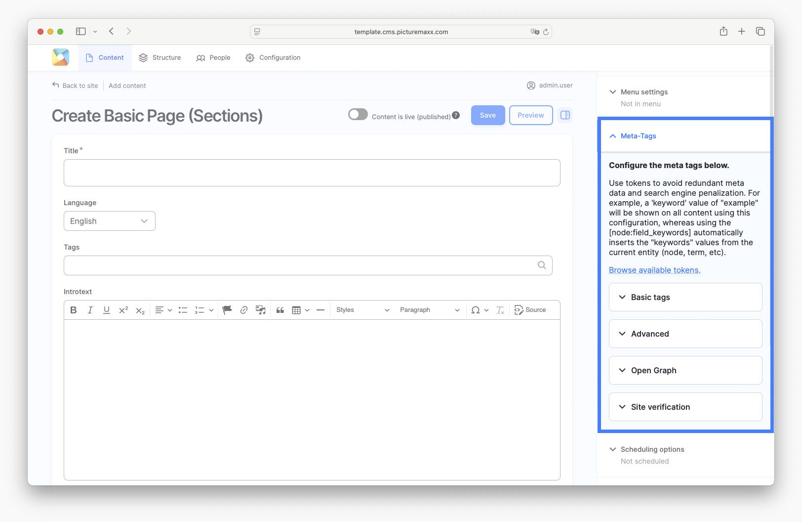 Screenshot of the picturemaxx Drupal demo page.