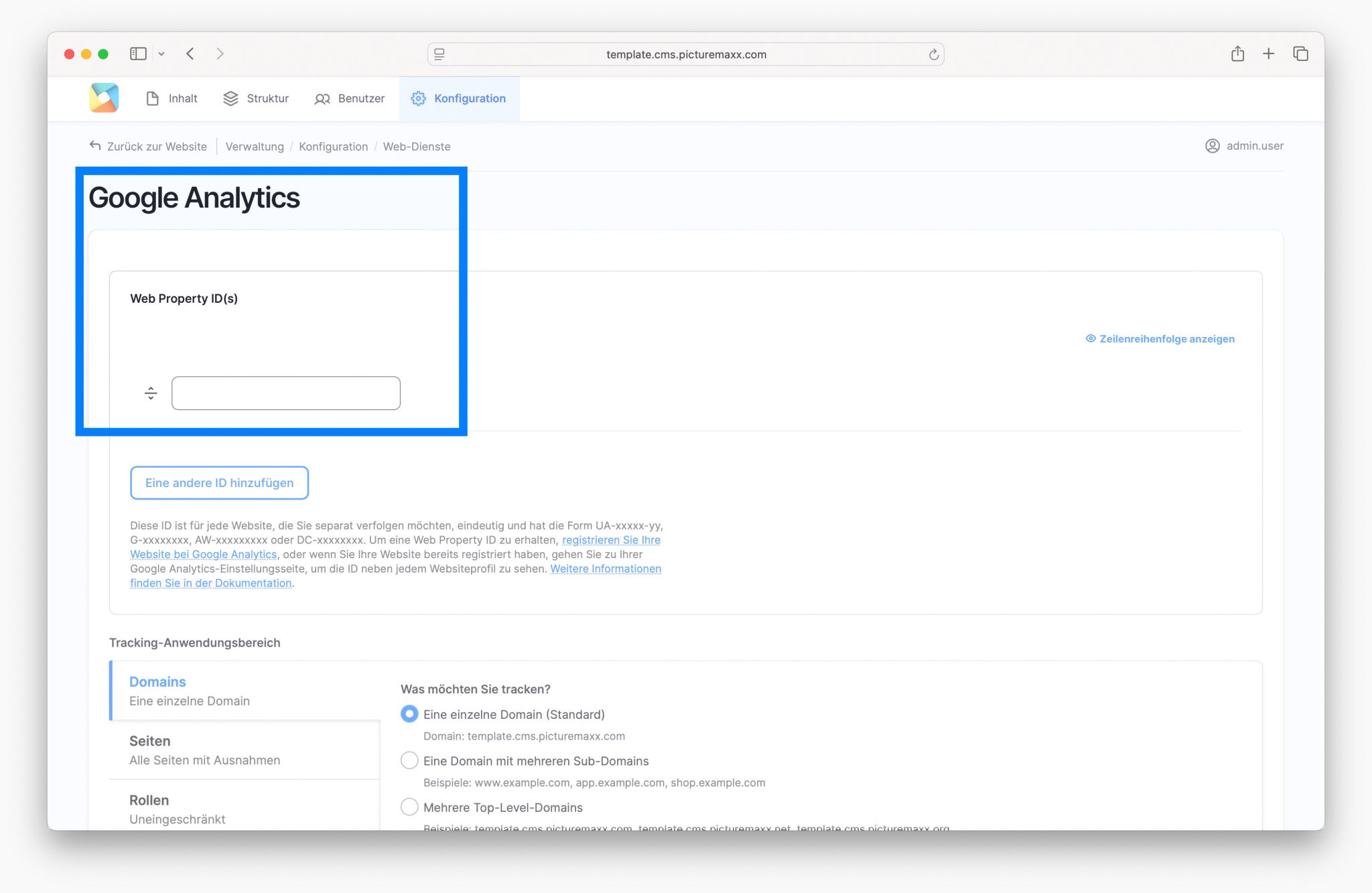 Bildschirmfoto der picturemaxx Drupal demo Seite.