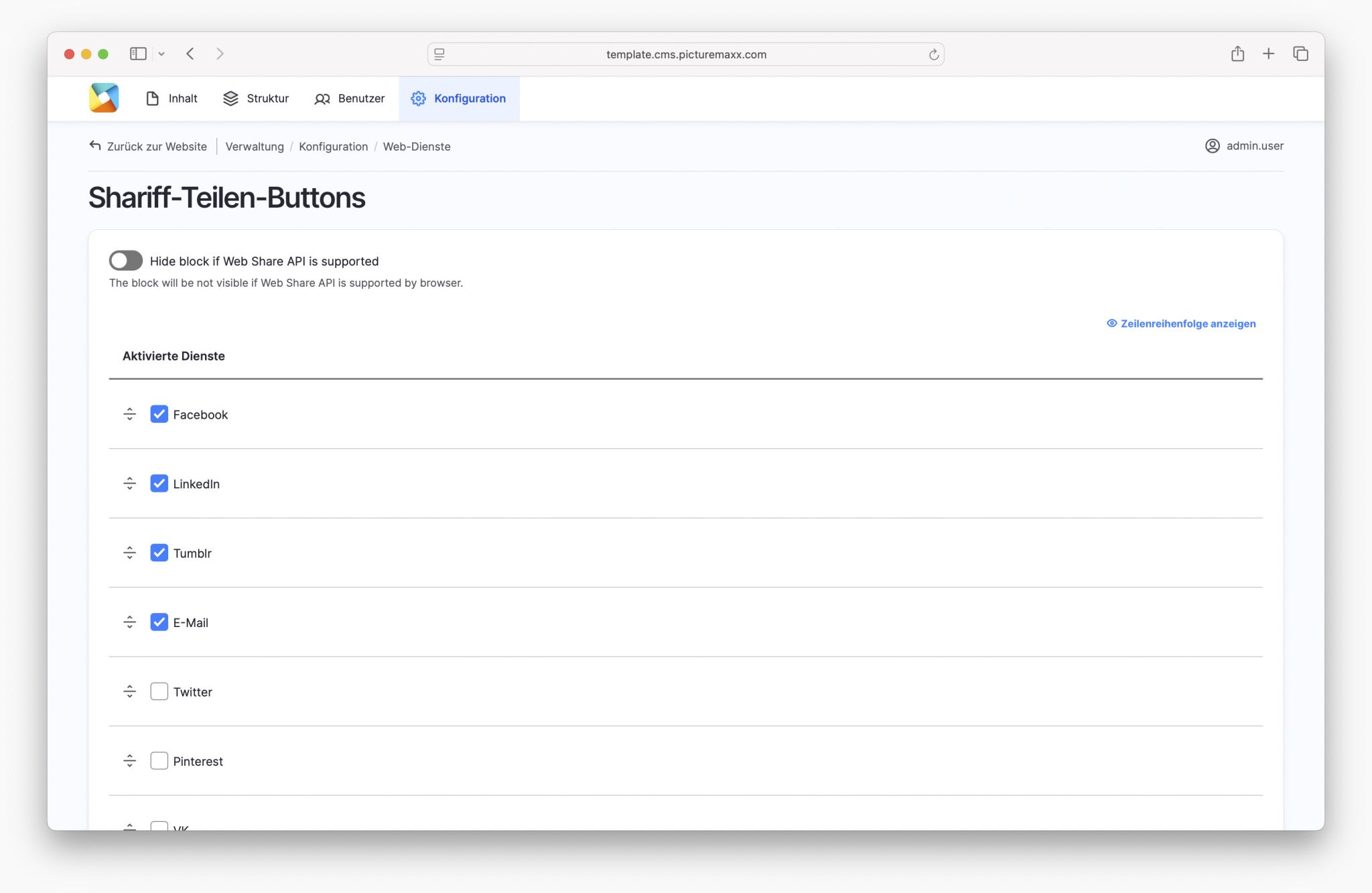 Bildschirmfoto der picturemaxx Drupal demo Seite.