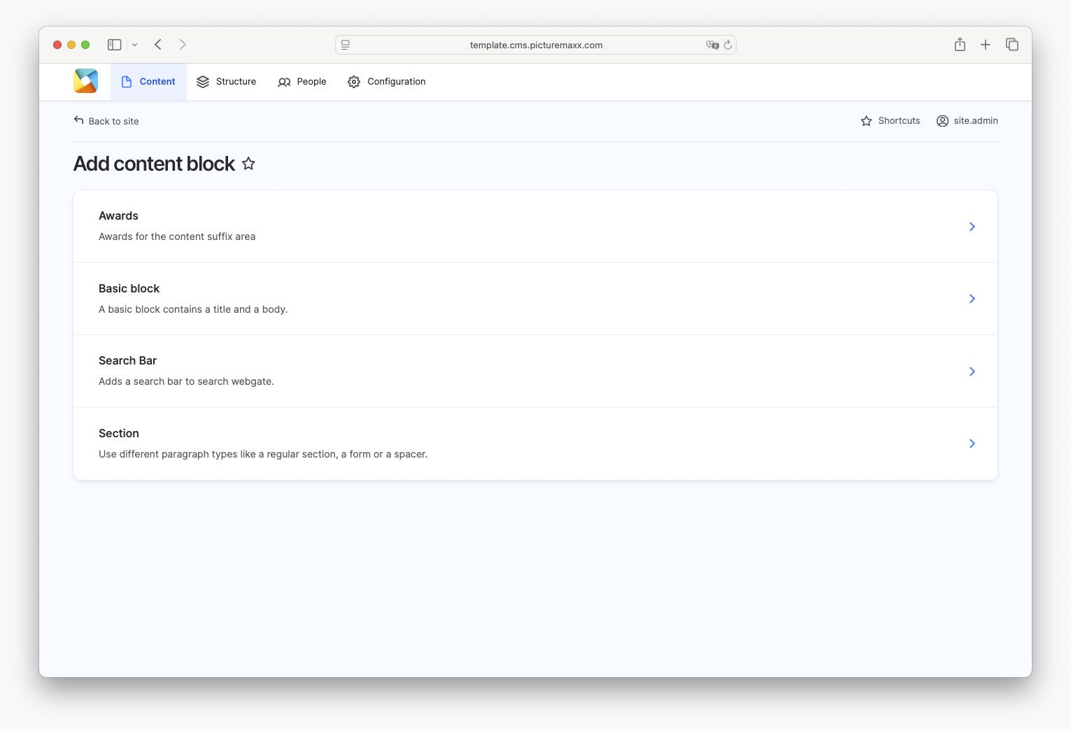 Screenshot of the picturemaxx Drupal demo page.