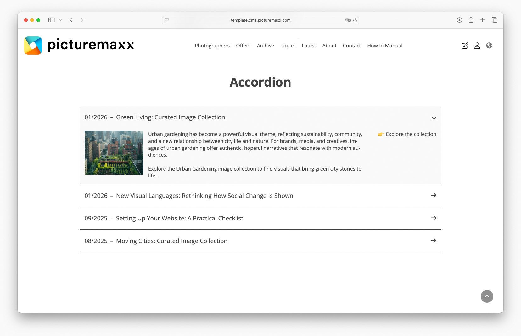 Screenshot of the picturemaxx Drupal demo page.