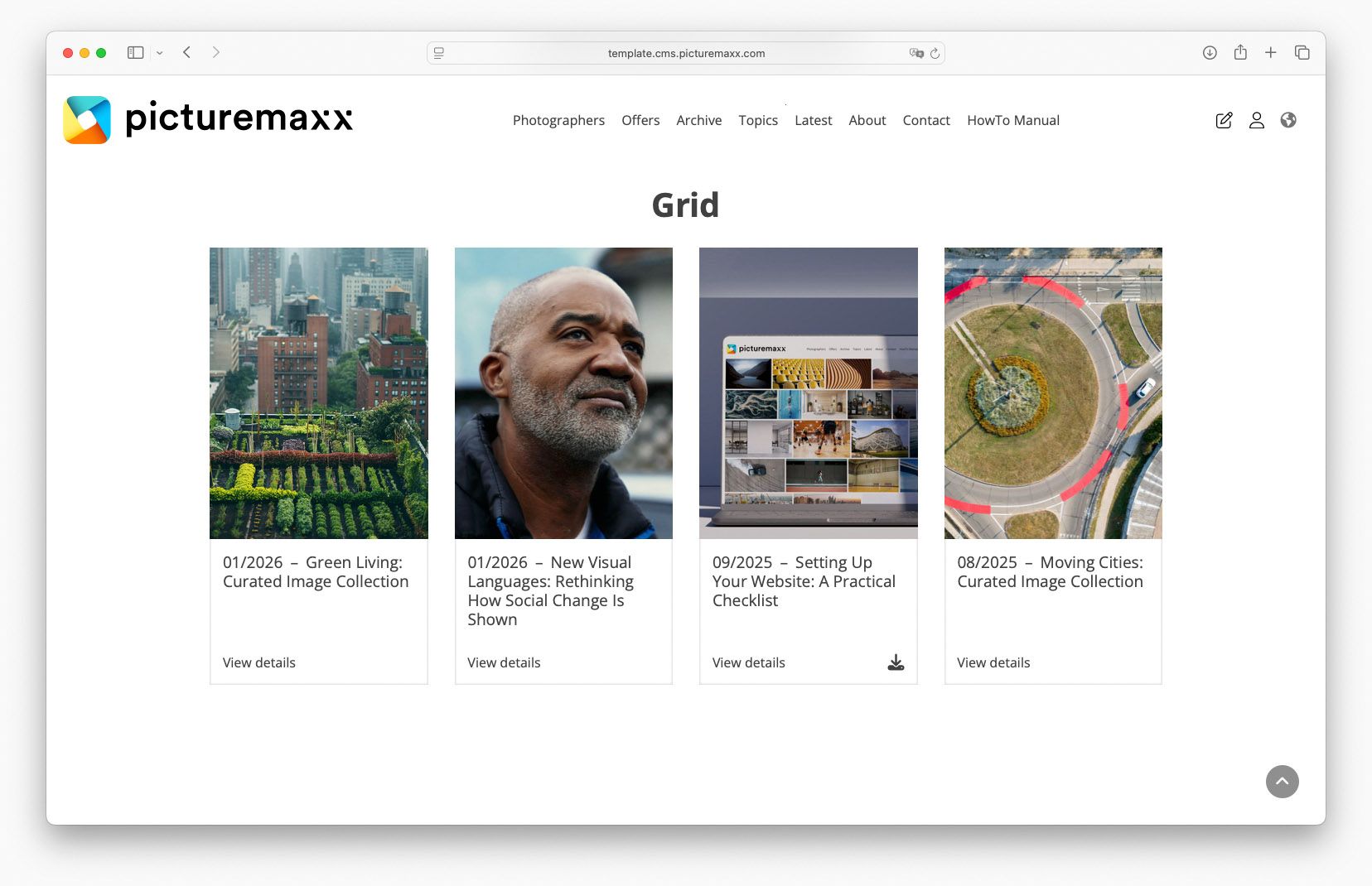 Screenshot of the picturemaxx Drupal demo page.