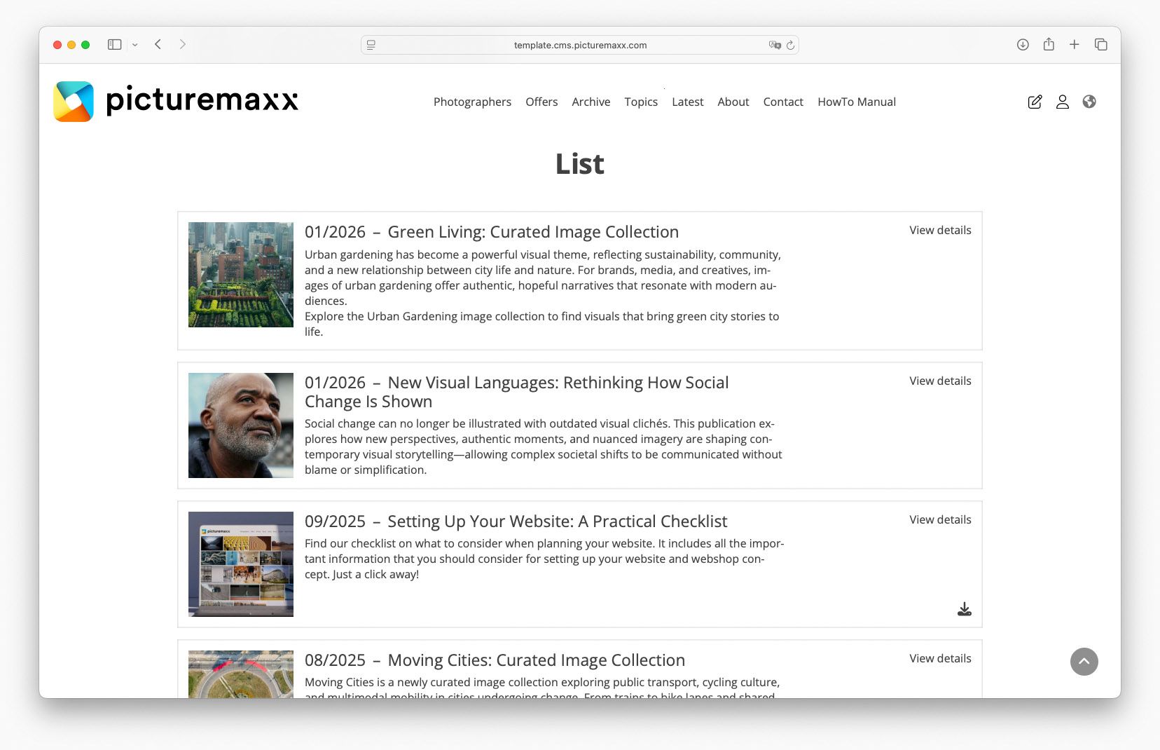 Screenshot of the picturemaxx Drupal demo page.