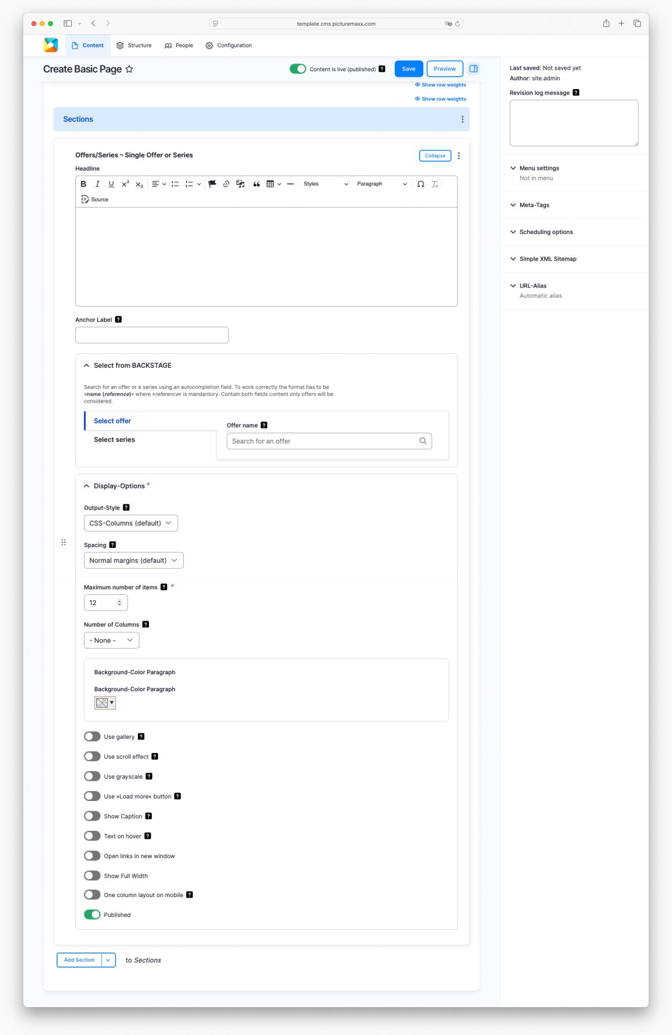 Screenshot of the picturemaxx Drupal demo page.