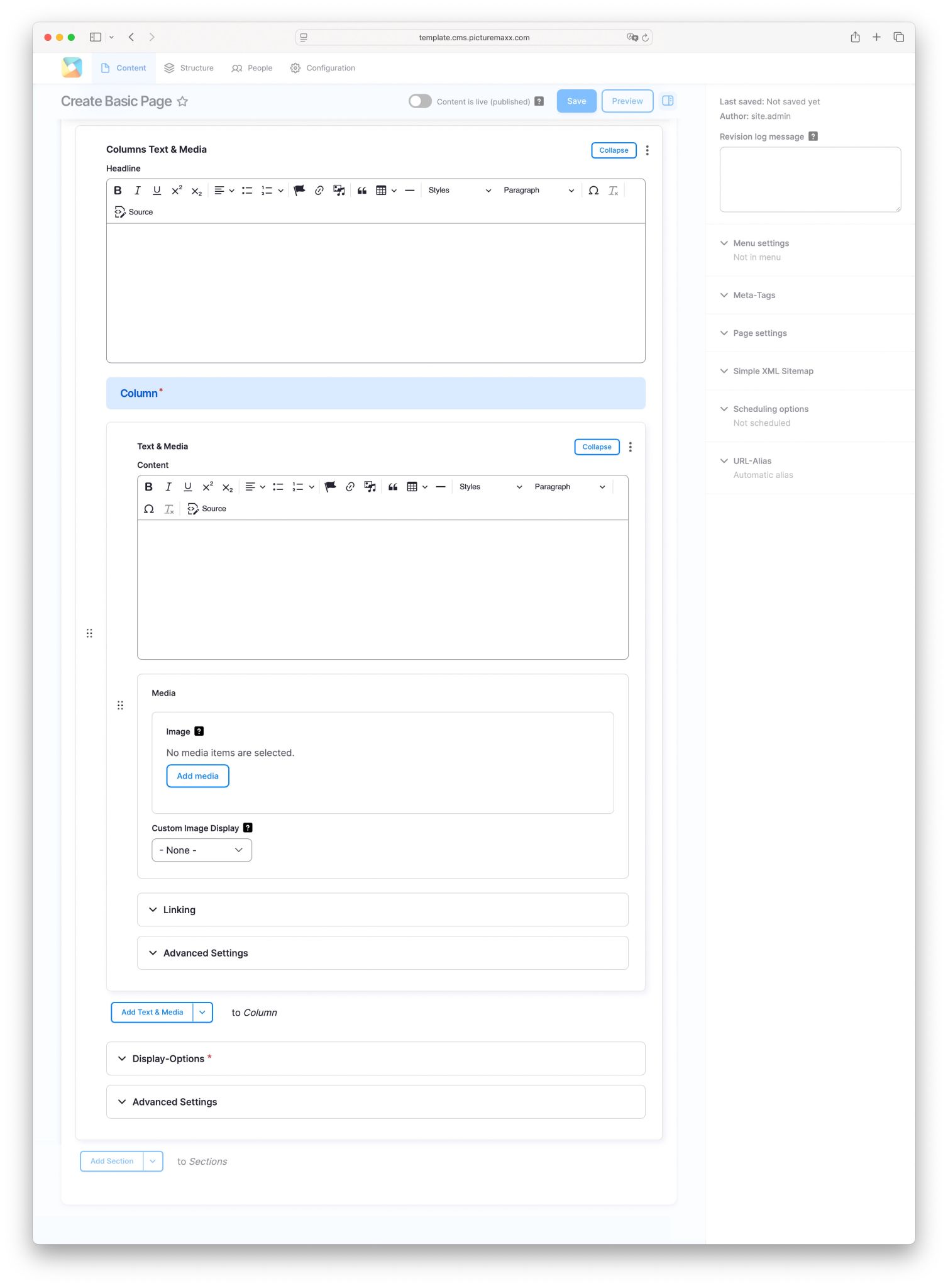 Screenshot of the picturemaxx Drupal demo page.