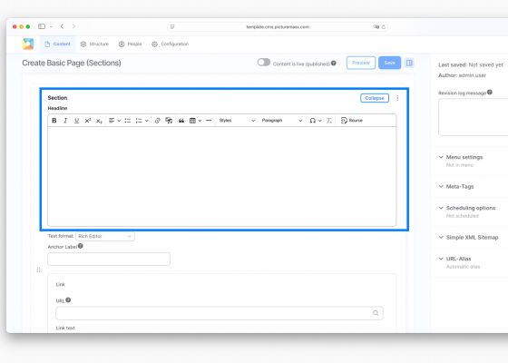 Screenshot of the text editor in picturemaxx Drupal