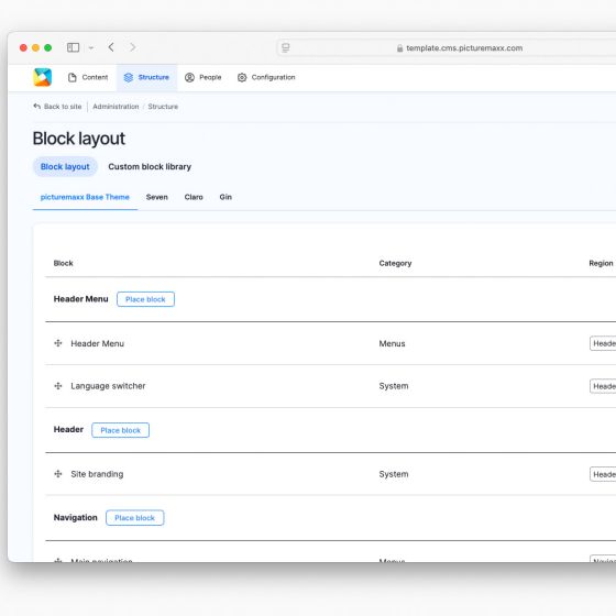 Screenshot of the Blocklayout page